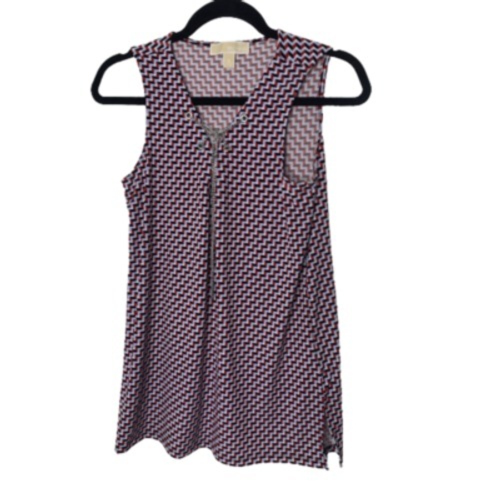 MICHAEL Michael Kors Lace Up Blouse Womens Small Multicolor Zigzag‎ Sleeveless